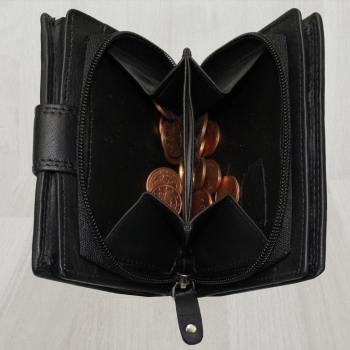 flevado Damengeldbörse Brieftasche Echt Leder mit Riegelverschluss RFID Schutz Handarbeit Schwarz